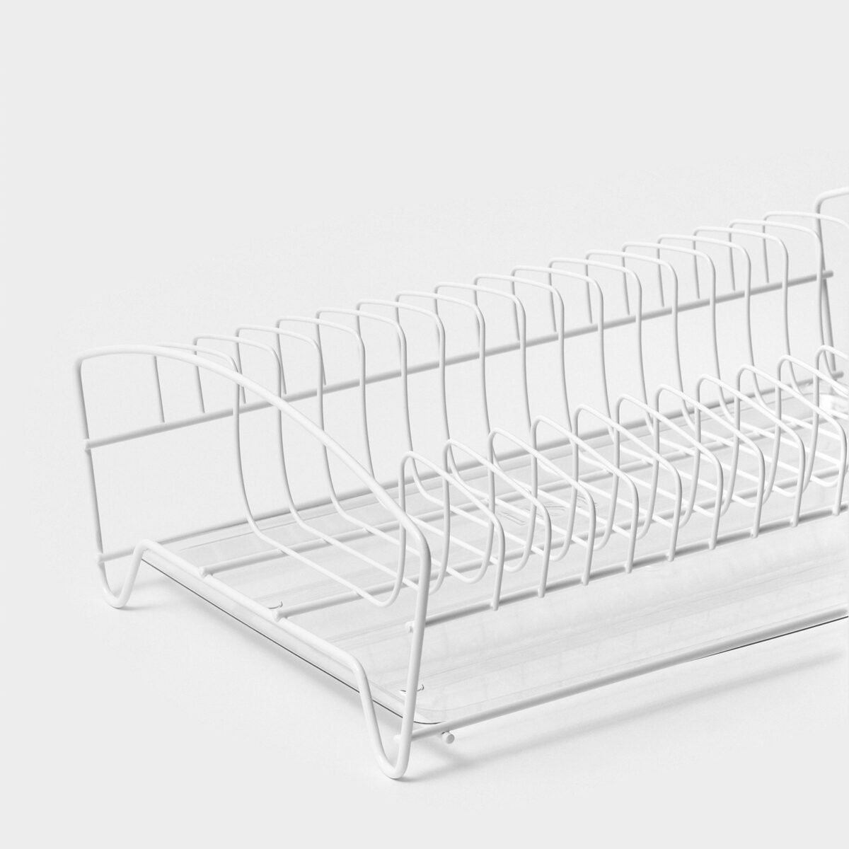 Сушилка для посуды настольная двухъярусная металлическая с поддоном, белая, 39×25×12 см Белая настольная двухъярусная сушилка для посуды с металлическим каркасом и прозрачным поддоном, размеры 39×25×12 см