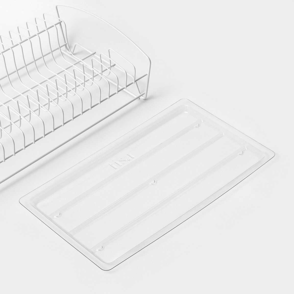 Сушилка для посуды настольная с поддоном двухъярусная белая металлическая 39×25×12 см Белая двухъярусная металлическая сушилка для посуды настольная с прозрачным пластиковым поддоном, размер 39×25×12 см