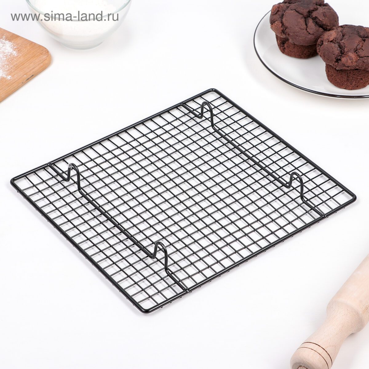 Металлическая решётка для глазирования и охлаждения десертов 26×23×3 см Решётка из металла чёрного цвета с ножками для глазирования и остывания кондитерских изделий, размером 26×23×3 см