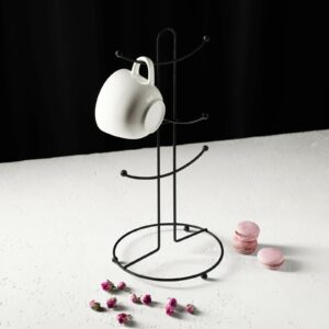 Черный металлический настольный держатель для кружек на 6 предметов с минималистичным дизайном, размер 17×17×36 см