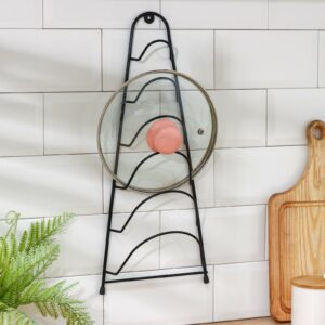 Чёрная подвесная подставка для крышек из металла с тремя уровнями для хранения на кухне