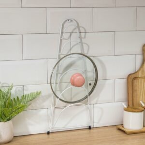 Подвесная белая подставка для крышек из металла с удобной конструкцией для хранения кухонной утвари