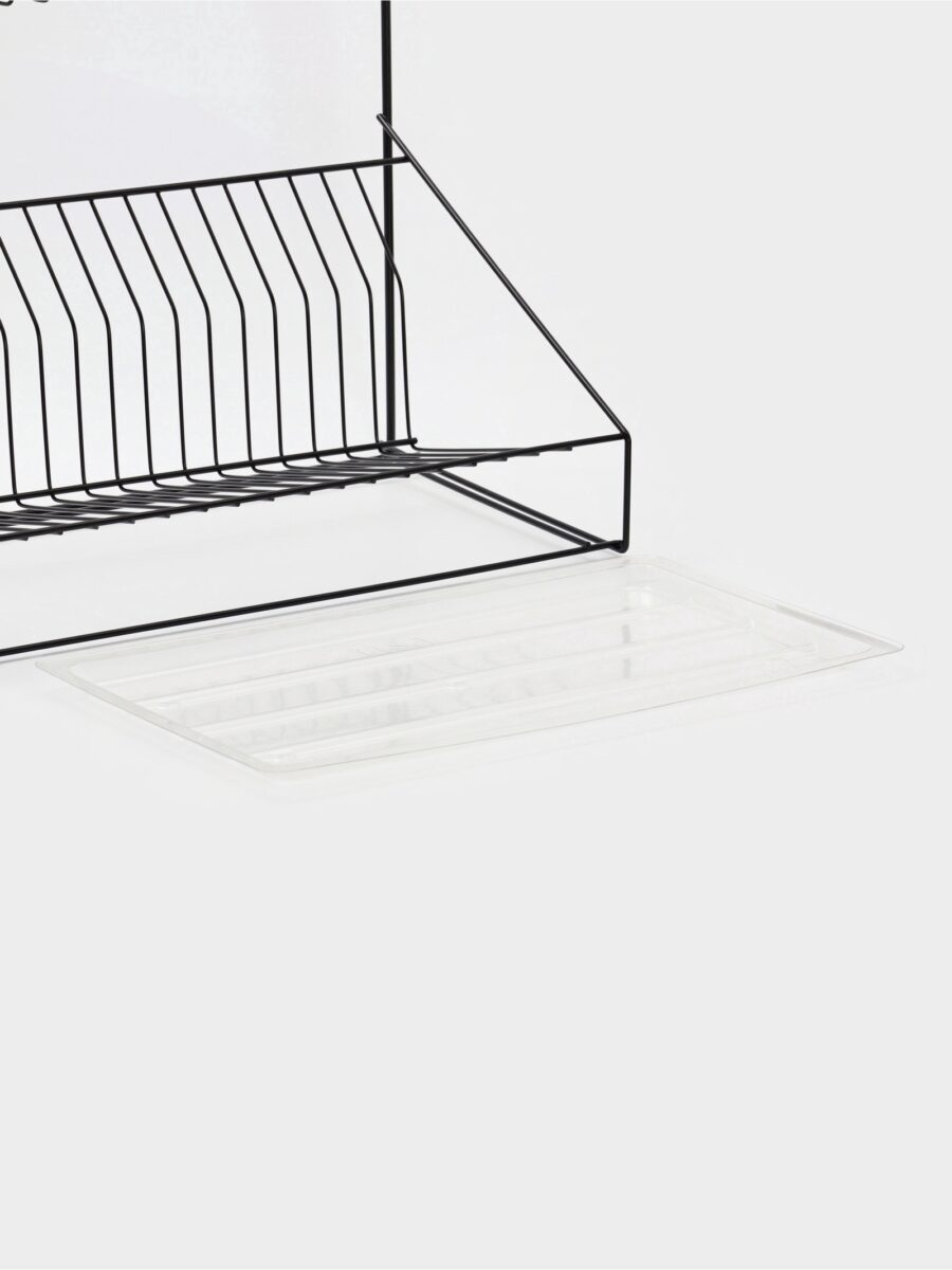 Черная металлическая настольная сушилка для посуды с поддоном 38 см Компактная черная настольная сушилка для посуды с поддоном для маленькой кухни