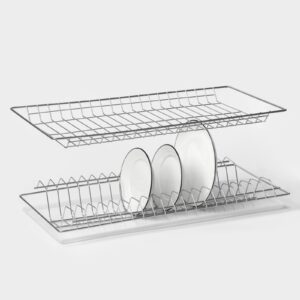Хромированная сушилка для шкафа шириной 60 см с двухъярусной конструкцией и поддоном