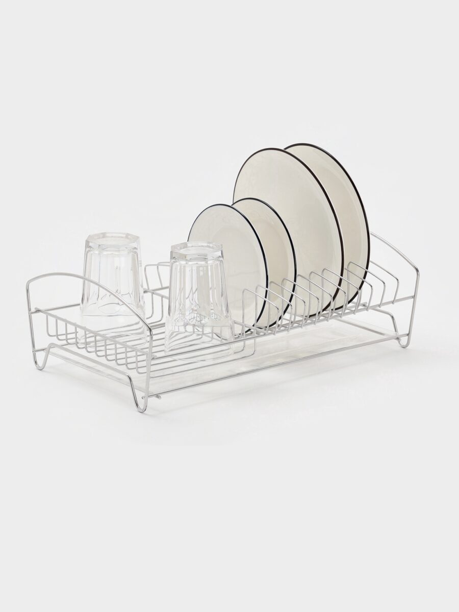 Металлическая сушилка для посуды с поддоном 39×25×12 см для тарелок и кружек Двухъярусная хромированная сушилка для тарелок и кружек с поддоном 39×25×12 см