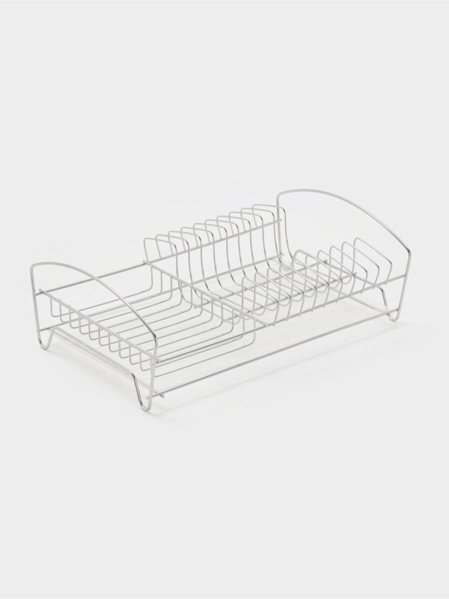 Металлическая сушилка для посуды с поддоном 39×25×12 см для тарелок и кружек Сушилка для посуды двухъярусная с металлической конструкцией и съемным пластиковым поддоном, прямоугольная форма 39×25×12 см