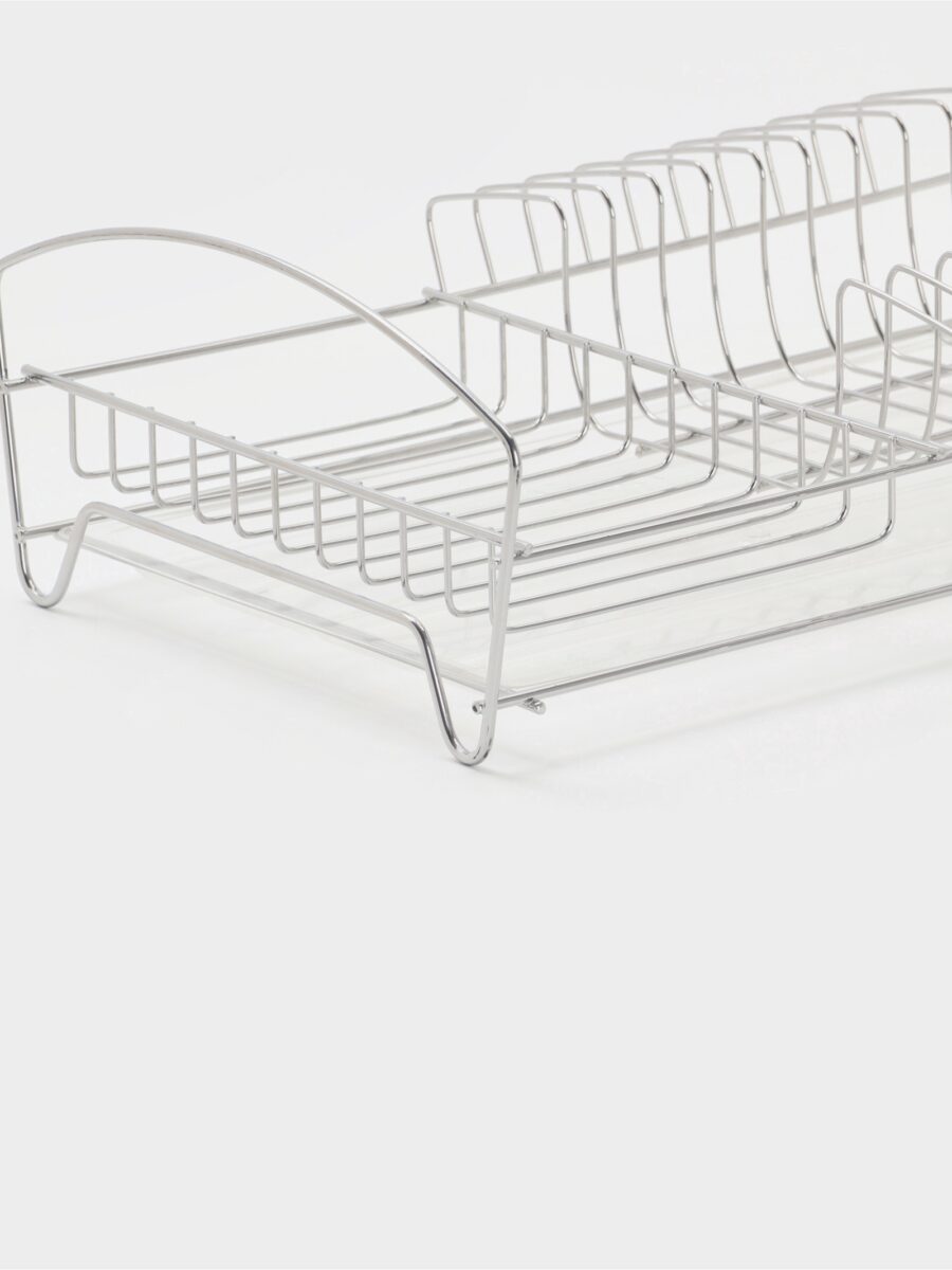 Двухъярусная металлическая сушилка для тарелок и кружек с поддоном 39×25×12 см Металлическая настольная сушилка для посуды с поддоном и сливом, хромированная, размер 39×25×12 см