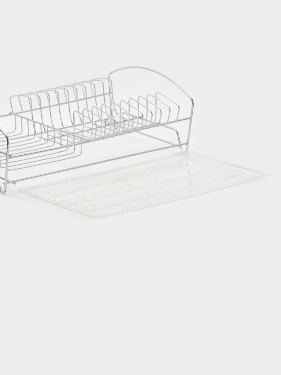 Металлическая сушилка для тарелок и кружек с пластиковым поддоном 39×25×12 см Сушилка для посуды с поддоном 39×25×12 см из металла и пластика, предназначенная для тарелок и кружек
