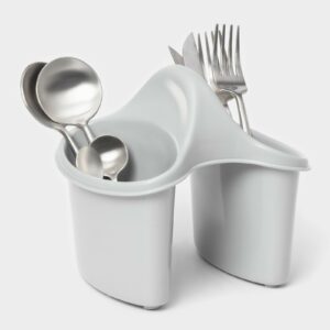 Серая настольная сушилка для столовых приборов из пластика с двумя отделениями, высота 16 см