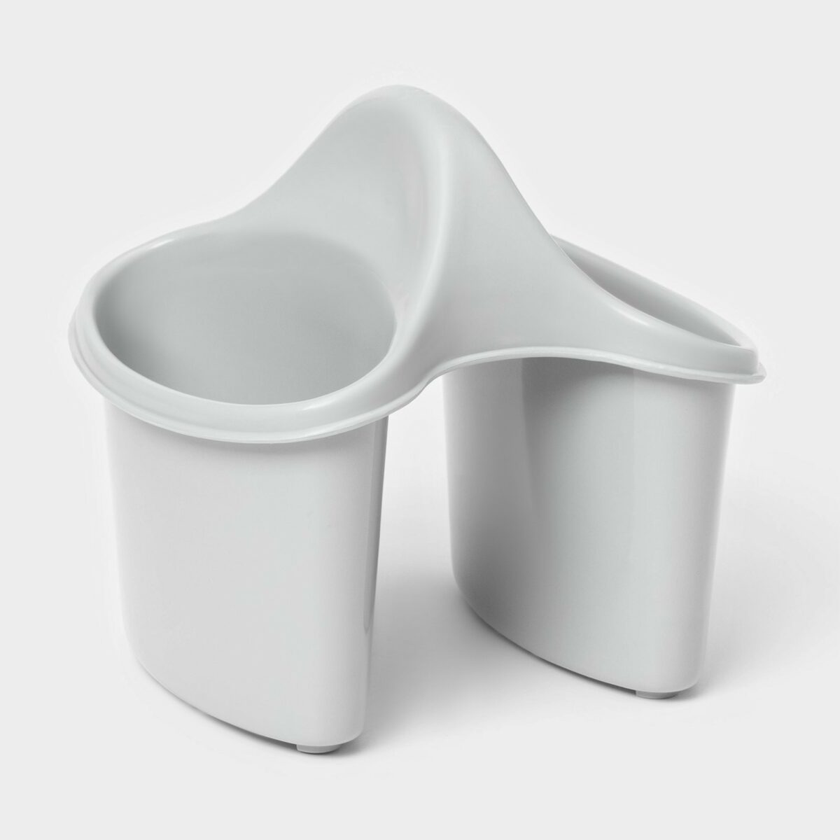 Компактная металлическая подставка-сушилка для столовых приборов 16 см, серого цвета Серая настольная сушилка для столовых приборов с двумя отделениями, 16 см высотой