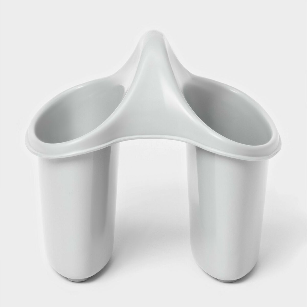 Настольная металлическая сушилка для столовых приборов с двумя секциями, высота 16 см Серая настольная сушилка для приборов с двумя секциями и округлой формой, высота 16 см