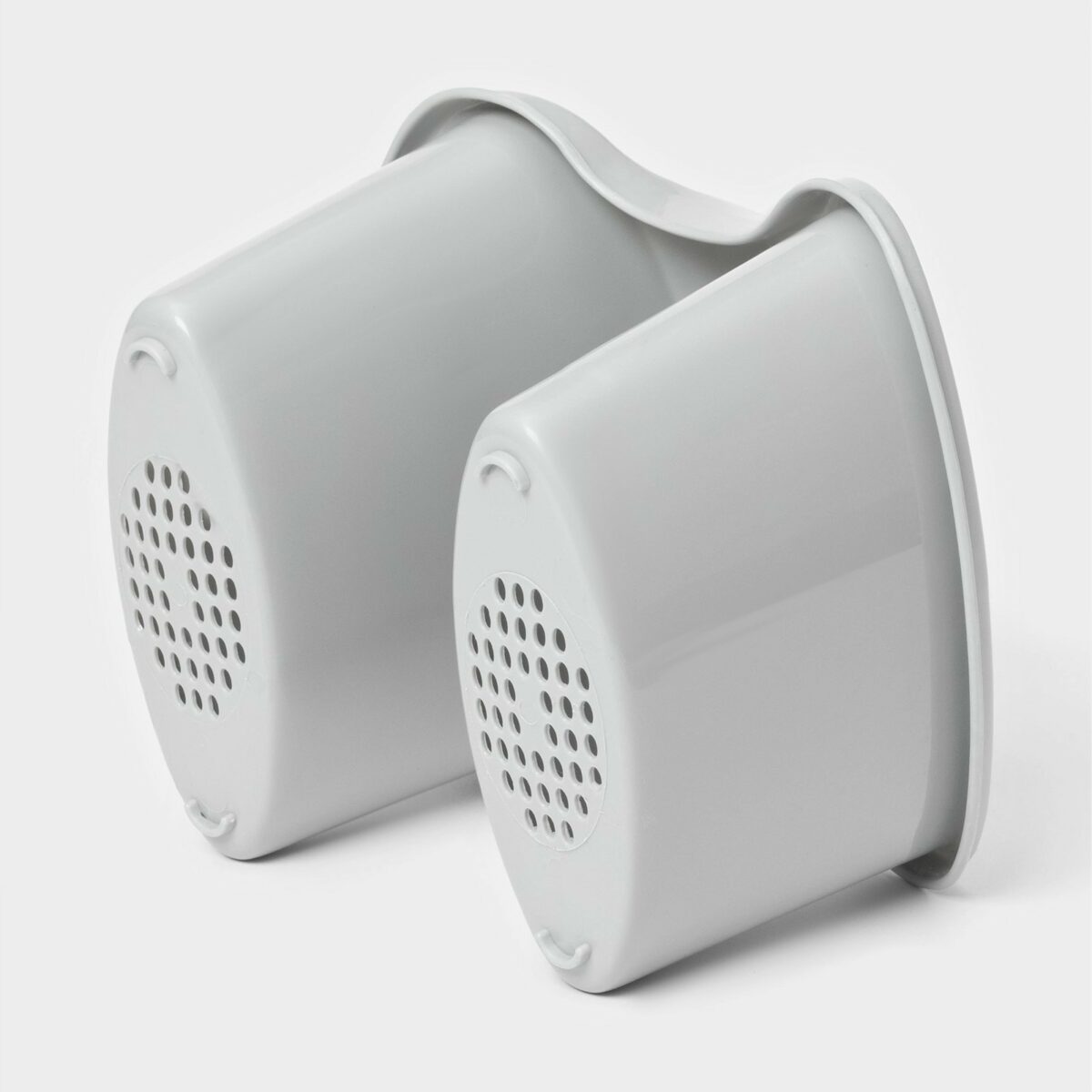 Серое металлическое изделие для сушки столовых приборов, высота 16 см Настольная металлическая сушилка серого цвета с двумя отделениями и вентиляционными отверстиями, высота 16 см