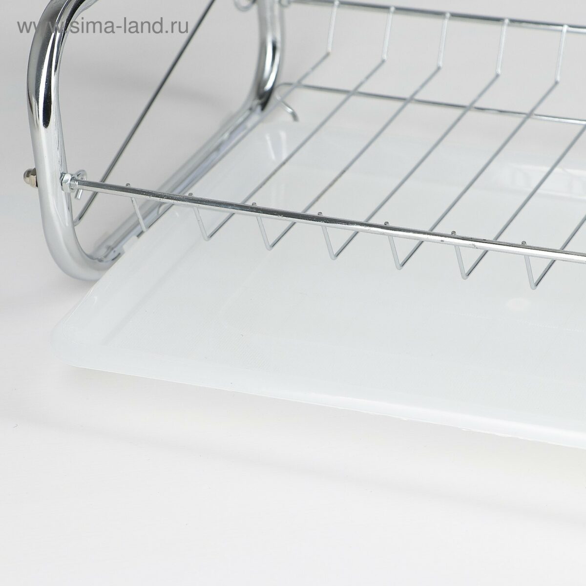 Двухъярусная настольная металлическая сушилка для посуды с хромированной отделкой и поддоном размером 40х24х38 см Настольная двухъярусная хромированная сушилка для посуды с поддоном и металлической конструкцией