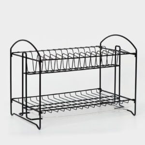 Двухъярусная черная сушилка для посуды с поддоном размером 39.5x24x29.5 см, разборная и компактная кухонная модель