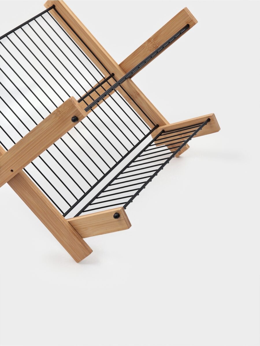 Двухъярусная сушилка для посуды из бамбука и металла Бамбуковая двухуровневая сушилка для посуды с металлическими рейками