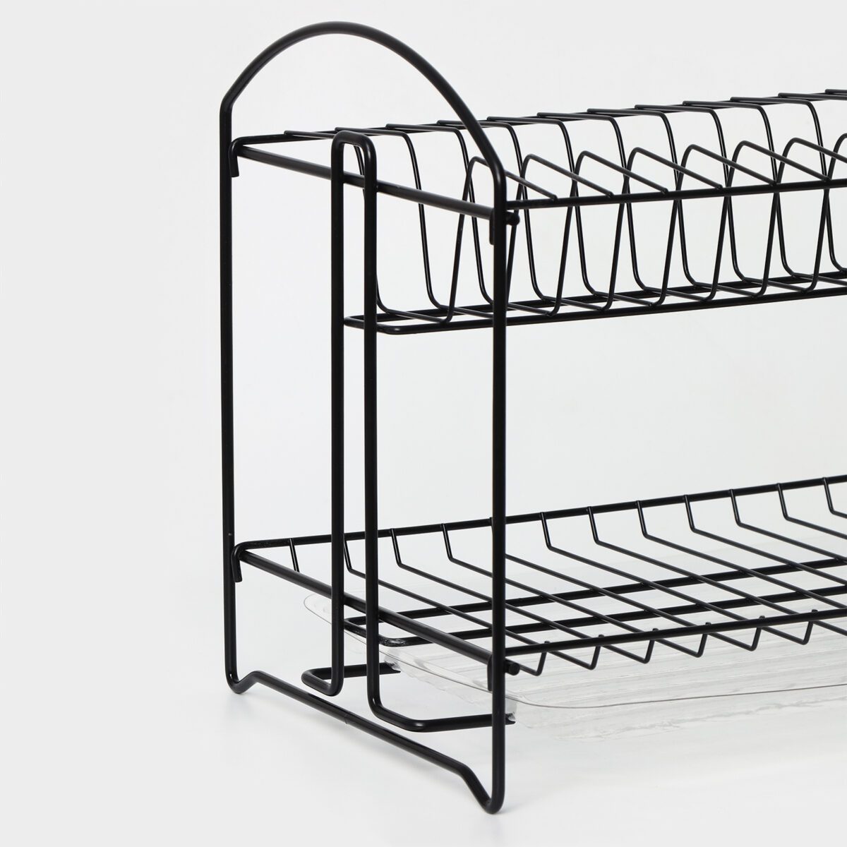Компактная черная 2-ярусная разборная сушилка для посуды с поддоном 39.5x24x29.5 см Черная компактная двухъярусная сушилка для посуды с поддоном и разборным дизайном, идеально подходящая для кухни