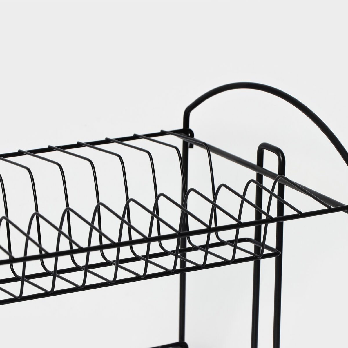 Двухъярусная чёрная сушилка для посуды с поддоном для кухни Двухъярусная настольная чёрная сушилка для посуды с металлическим каркасом