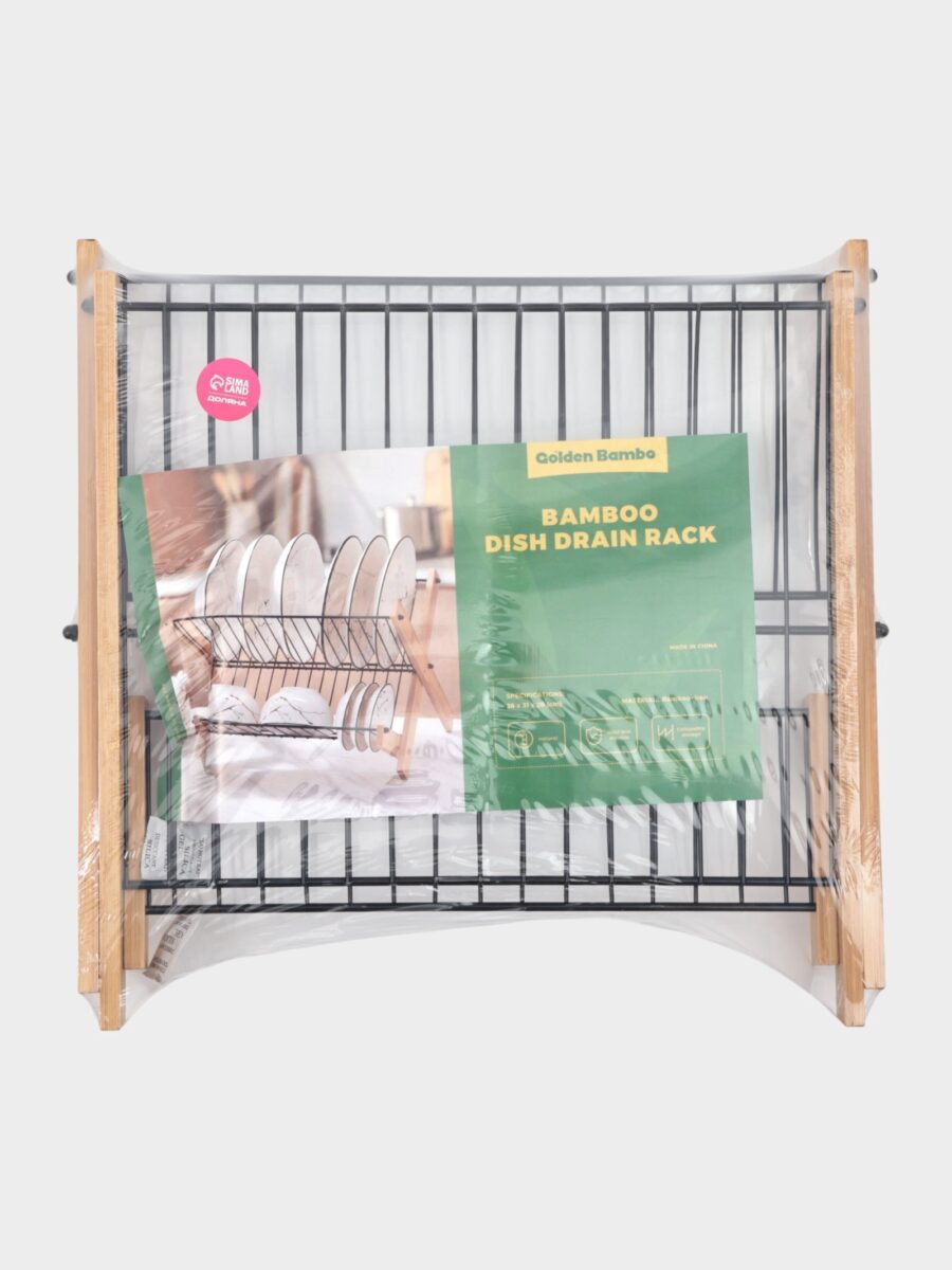Двухъярусная бамбуковая сушилка для посуды с металлической решеткой 39.5×34×27.5 см Функциональная двухуровневая бамбуковая сушилка для посуды с металлической основой, черного цвета, размеры 39.5×34×27.5 см