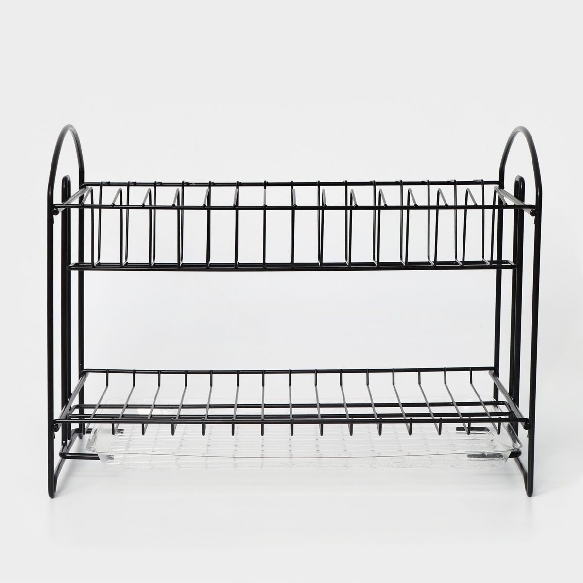 Двухъярусная черная сушилка для посуды с поддоном 39.5x24x29.5 для кухни Чёрная разборная 2-ярусная сушилка для посуды с поддоном, компактная и устойчивая