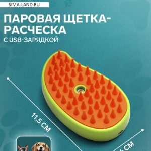 Зеленая паровая щетка для животных с рельефной рабочей поверхностью и USB зарядкой, подходящая для ухода за кошками и собаками