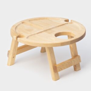 Деревянный складной столик для вина с ножками, углублениями для бокалов и секциями для закусок