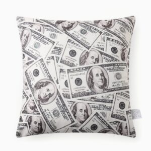 Декоративная велюровая подушка 40×40 см с рисунком стодолларовых купюр для украшения дивана