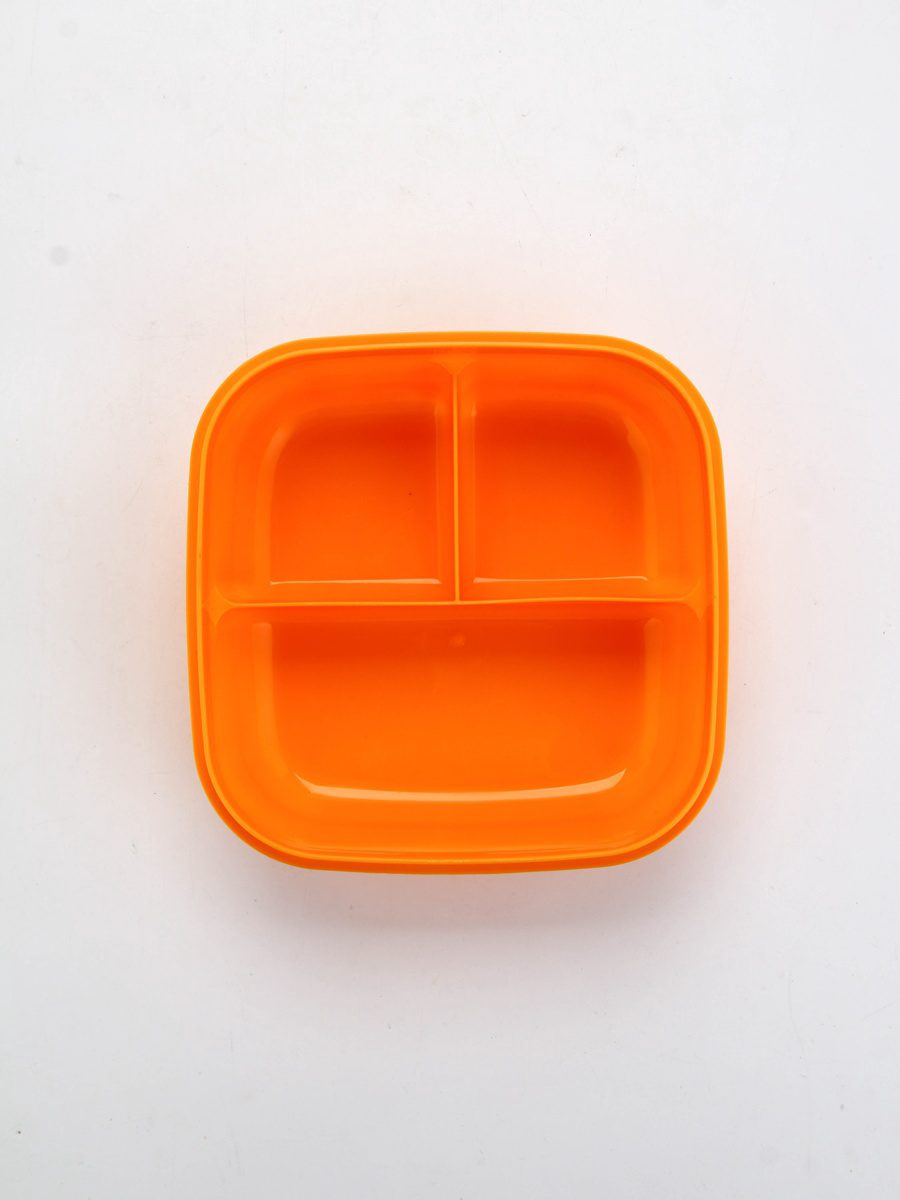 Герметичный ланч-бокс с отделениями ярко-оранжевого цвета для повседневной еды Квадратный ярко-оранжевый ланч-бокс с тремя секциями для разделения продуктов из гладкого пластика