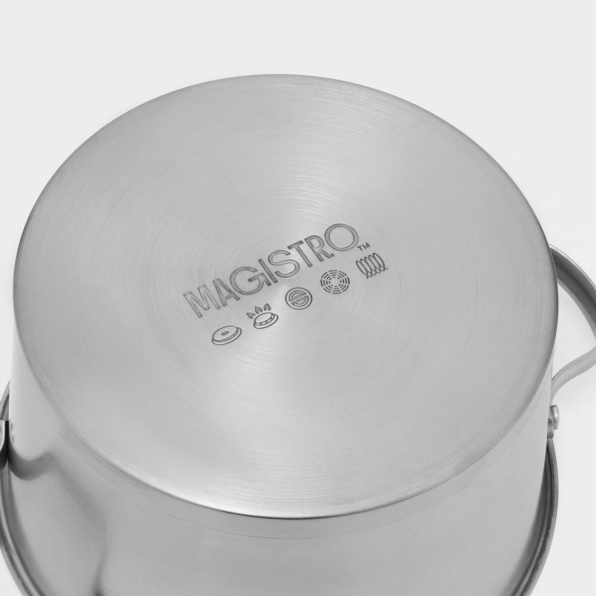 Кастрюля с капсульным дном для всех видов плит из нержавеющей стали Дно кастрюли из нержавеющей стали с пиктограммами совместимости и гладкой поверхностью