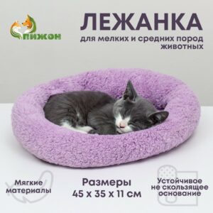 Фиолетовая лежанка с бортиками для мелких и средних пород животных с серым котом на ней