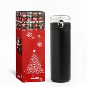 Чёрный термос на 400 мл из нержавеющей стали с крышкой и новогодней подарочной упаковкой