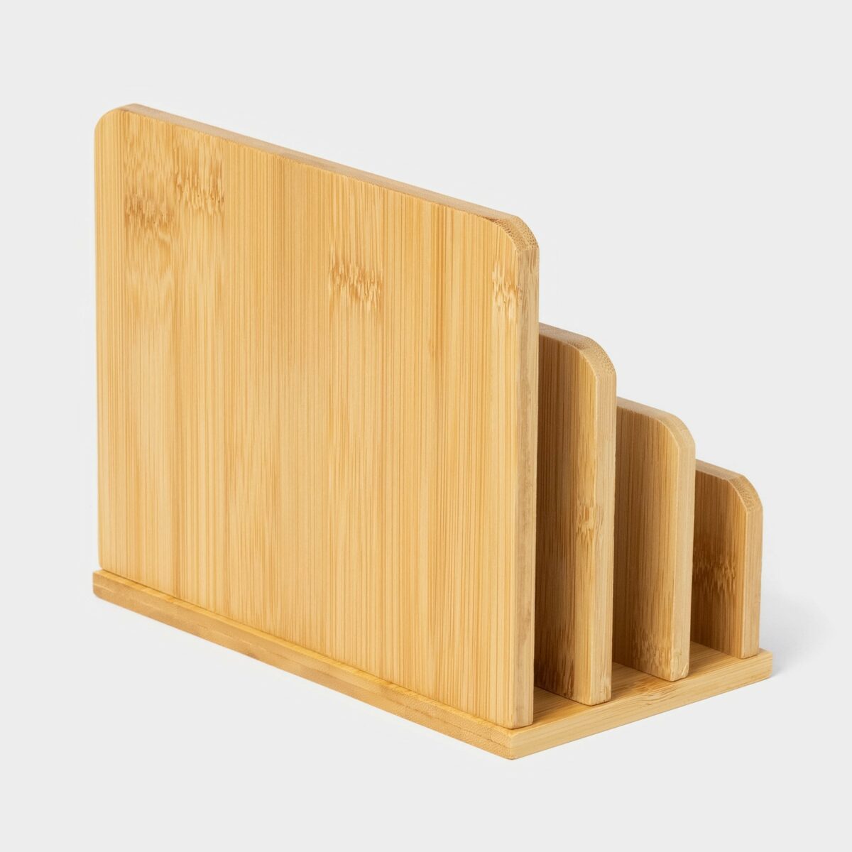 Деревянная настольная подставка для разделочных досок и крышек с тремя секциями из бамбука, 18×10 см Бамбуковая подставка для разделочных досок и крышек с тремя секциями, минималистичный кухонный органайзер
