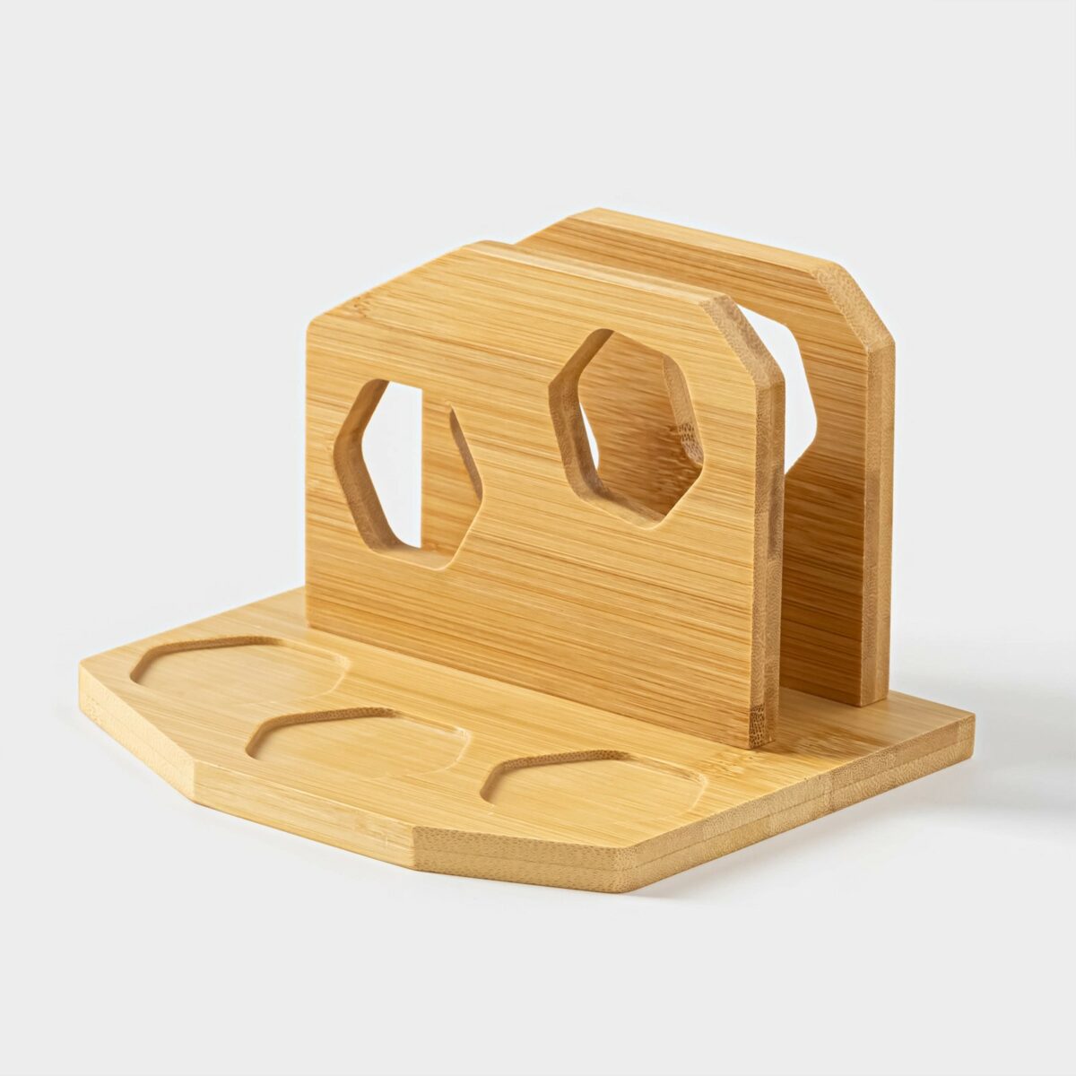 Деревянная подставка для набора из 4 предметов: посуда для специй, салфетница, ёмкость для зубочисток Деревянная подставка для солонки, перечницы, салфетницы и ёмкости для зубочисток, стильный дизайн, натуральный цвет