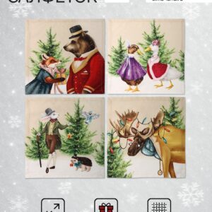 Сервировочные новогодние салфетки 40x40 см с рисунками животных в костюмах у елки, идеальны для украшения праздничного стола