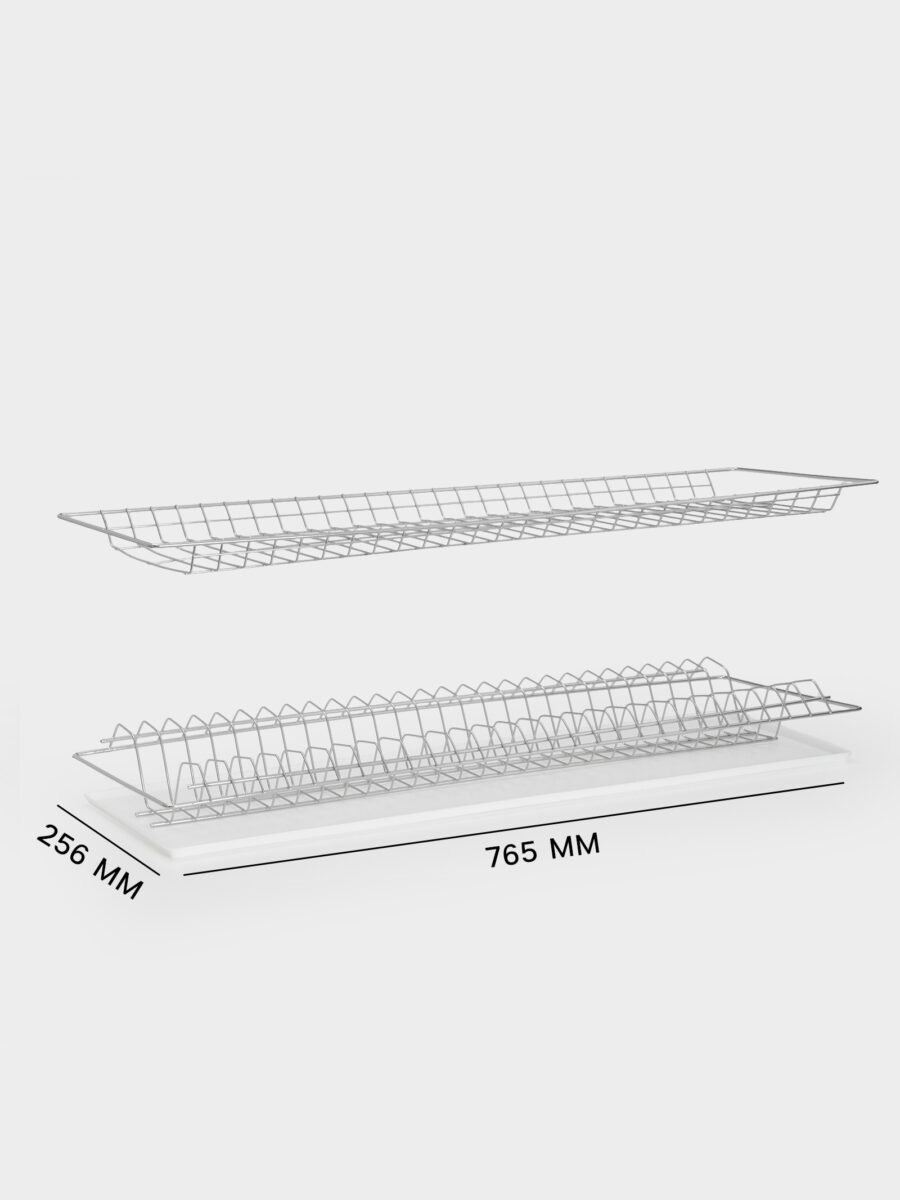 Сушилка для шкафа шириной 76.5 см с хромированным покрытием и поддоном для воды Современная сушилка для посуды с поддоном для кухонного шкафа шириной 765 мм, подходящая для тарелок и других предметов.