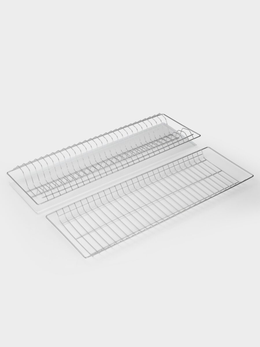Хромированная многоярусная сушилка для посуды с пластиковым поддоном для шкафа 76.5×25.6 см Сушилка для посуды из металла с хромированным покрытием и пластиковым поддоном для установки в кухонный шкаф шириной 80 см