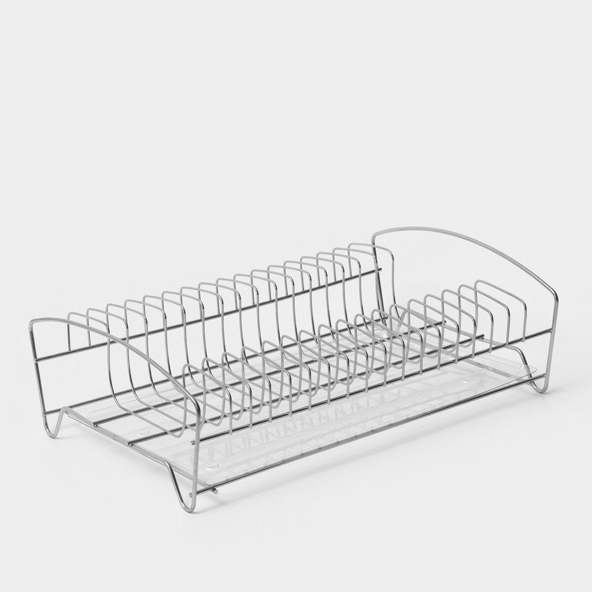 Настольная металлическая сушилка для посуды с прозрачным пластиковым поддоном Хромированная металлическая настольная сушилка для посуды с прозрачным пластиковым поддоном, компактная и стильная
