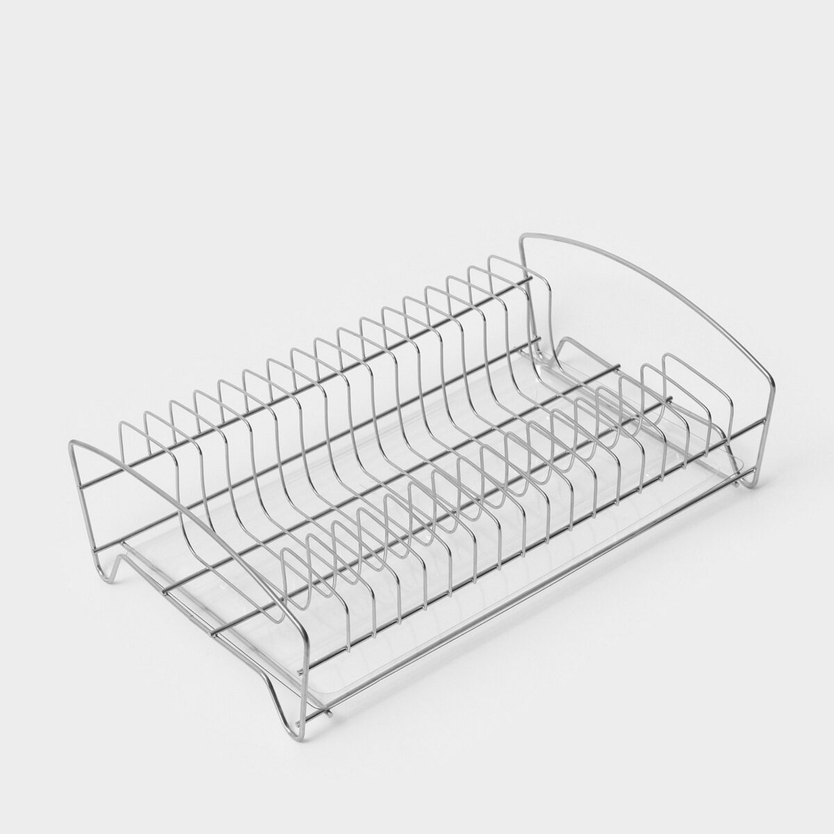 Настольная металлическая сушилка для посуды с двухъярусным каркасом и прозрачным пластиковым поддоном Компактная металлическая настольная сушилка для посуды с прозрачным поддоном для сбора воды