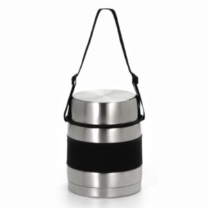 Термос для еды объёмом 1 литр из нержавеющей стали с чёрной ручкой и широким горлом