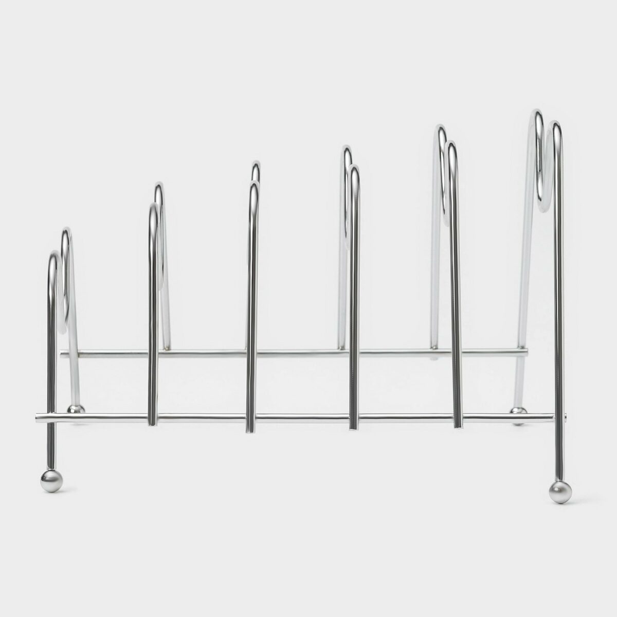 Многофункциональная хромированная подставка для хранения крышек на кухне Металлическая настольная подставка для крышек кастрюль с пятью секциями хромированного каркаса для компактного хранения