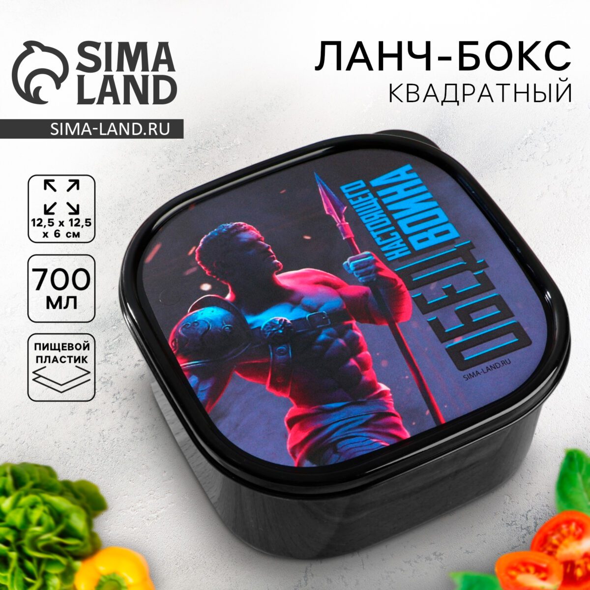 Квадратный ланч бокс объемом 700 мл из пищевого пластика с изображением воина для хранения еды