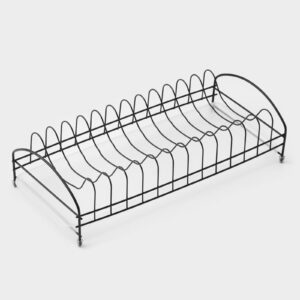 Настольная сушилка для тарелок с поддоном черного цвета, металлическая конструкция с прозрачным основанием для сбора воды