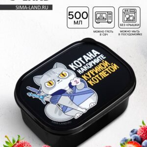 Ланч-бокс небольшой с рисунком кота в одежде с ложкой, объем 500 мл, подойдет для школы и обеда