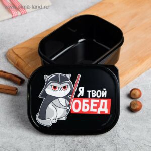Прямоугольный ланч бокс 500 мл с изображением кота и текстом «Я твой обед» на крышке
