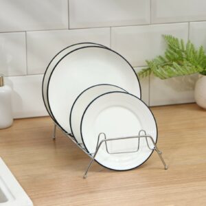 Настольная сушилка для тарелок компактных размеров из хромированного металла, рассчитанная на 7 предметов, с поддоном для удобного использования на кухне