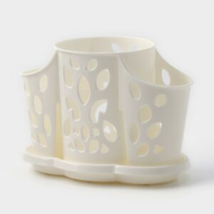 Пластиковая подставка для столовых приборов с тремя секциями, устойчивым основанием и декоративными узорами, идеально подходит для кухни