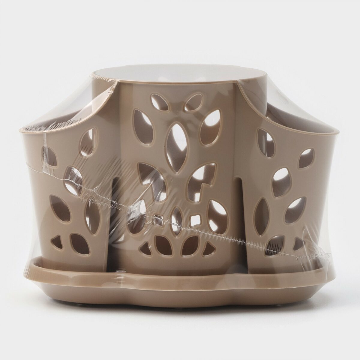 Компактная бежевый органайзер с секциями для столовых приборов Прочная пластиковая подставка для кухни с вентиляционными секциями и съёмным поддоном